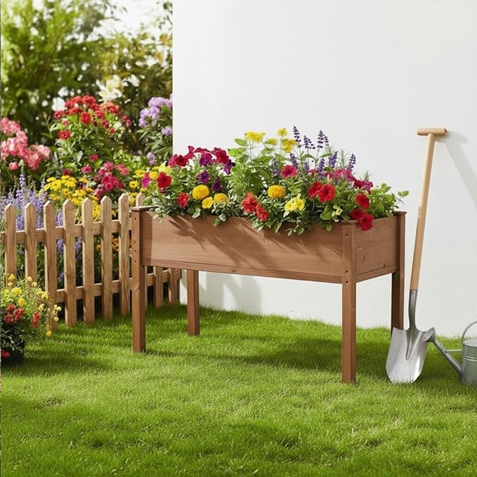 Wooden Raised Garden Bed 48x24x30 Elevated Planting Planter Box with Legs and Included Bed Liner for Vegetables Herbs and Flowers Ideal for Outdoor Gardening