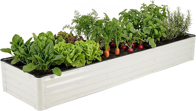 Galvanized Raised Garden Bed – 1 Pack 8x2x1 Ft Patented Leak-Proof Planter Box Outdoor Gardening Metal Raised Garden Beds Kits for Veggies Herbs &amp Flowers (White)