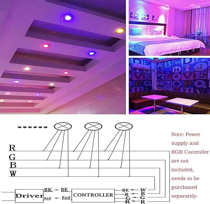 1W Recessed Small Spot Light 16 Packs of Lighting Angle 120° Colorful+Control Mini Spotlight 12V with Transformer Black