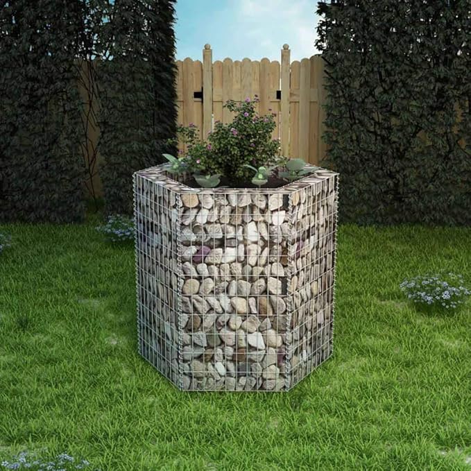 vidaXL Gabion Raised Bed Hexagonal Garden Outdoor Flower Box Planter Plant Vegetable Growing Container Balcony Patio Backyard Barrier Steel 39.4