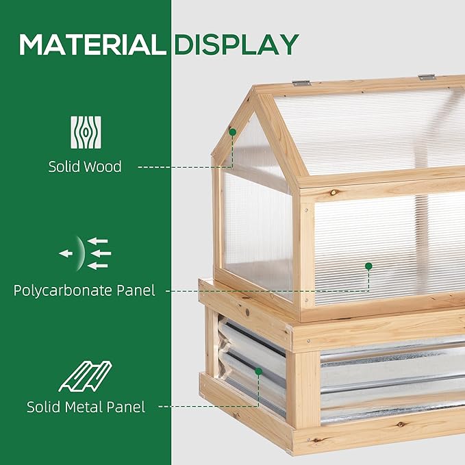 Raised Garden Bed with Polycarbonate Greenhouse Wooden GCold Frame Greenhouse Flower Planter Protection 48 x 24 x 32 Natural
