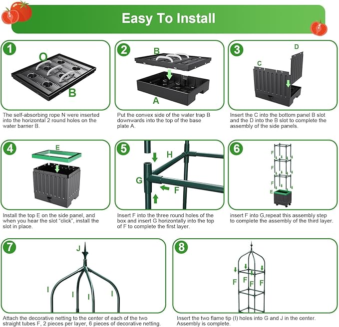 Raised Garden Bed Planter Boxes with Trellis1pcs 70.9Self-Watering Tomato Planter Boxes with Trellis for Climbing Vegetables Plants Flowers Tomato with WheelsUse for Indoor Outdoor (Black)