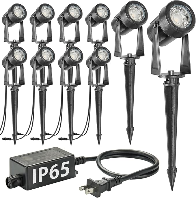 SUNTHIN 10 Pack Warm White Landscape Lighting with 2pcs 6.5FT Extension Cord for Outdoor Extend The Illumination Range