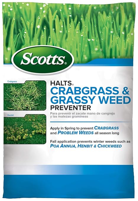 Scotts Halts Crabgrass &amp Grassy Weed Preventer Pre-Emergent Weed Control Treats up to 10000 sq. ft20.12 lb. (2-Pack)