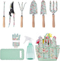 Garden Tool Set Patterned Organizer Bag Rust-Resistant Tools for Flower Beds Planting Digging Trimming Outdoor Yard Gardening for Gardener Mom Home Lightweight