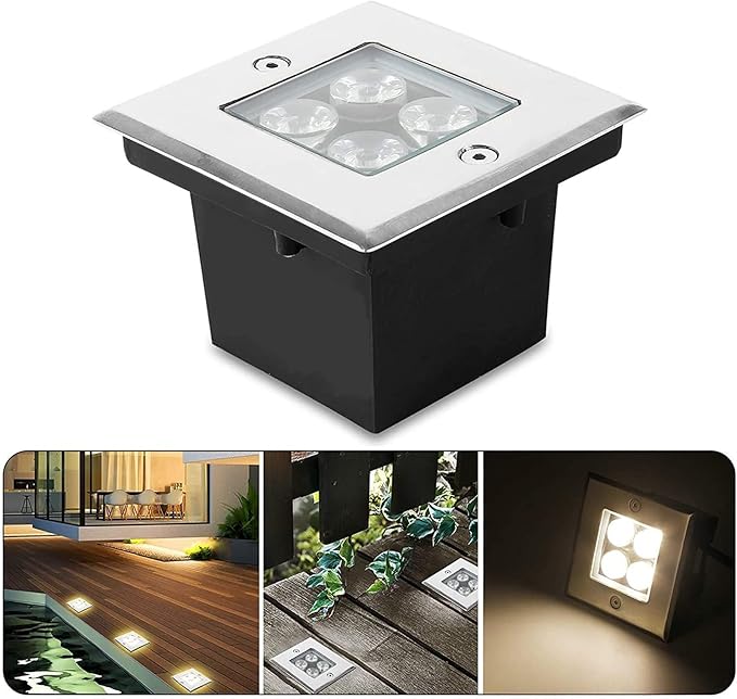 LED Square Underground Light - 4W Square Ground Landscape Light IP67 Waterproof Outdoor Buried Lights12/24V for Gardens Terraces Paths(Warm White Light12V)