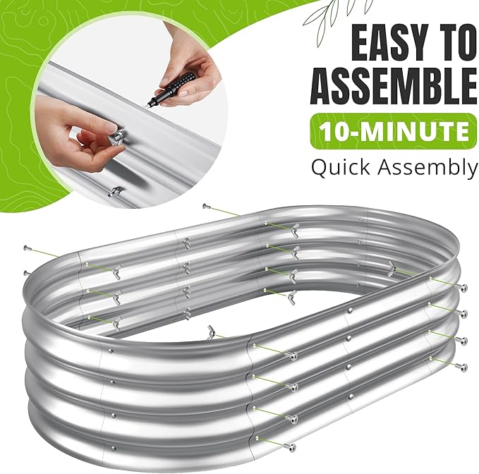 Sponvatt Raised Garden Bed - Outdoor Galvanized Raised Garden Bed Planter Boxes Large Oval Metal for Gardening Planter Box KitSuitable for VegetablesHerbs and Flowers (4x2x1 FtSilver)