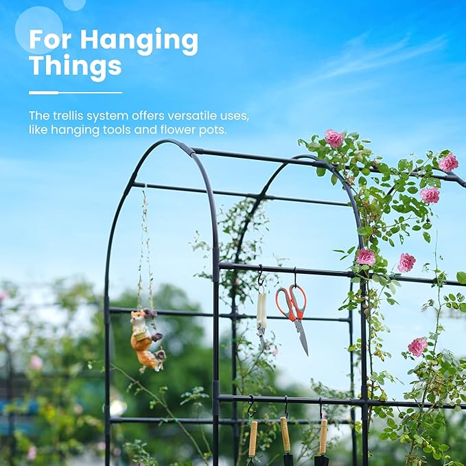 KING BIRD Raised Garden Bed with Arched Trellis Galvanized Planter Garden Box Outdoor for Gardening Climbing Vegetables Flowers 5.9x2.95x0.98 Ft Silver