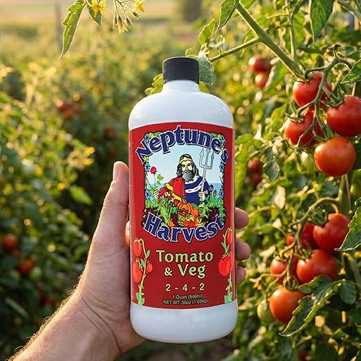 Neptune’s Harvest Organic Tomato &amp Vegetable Plant Fertilizer (2-4-2) - Liquid Plant Food w/Fresh Fish Seaweed Molasses Yucca Extract &amp Humic Acids - for Vegetable Garden (Quart (2 Pack))