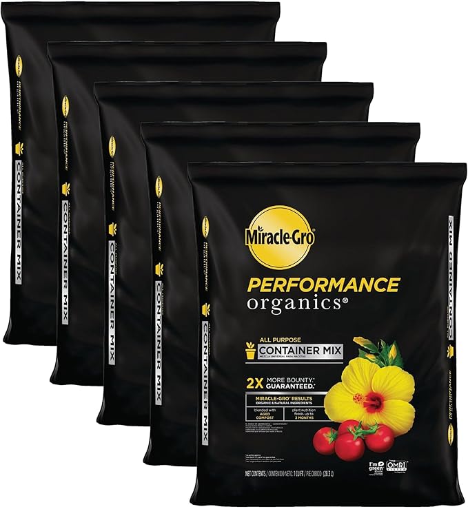 Miracle-Gro 5 Pack Performance Organics All Purpose Container Mix with Natural and Organic Ingredients Feeds Container Grown Vegetables Flowers and Herbs for up to 3 Months 1 cu. ft.