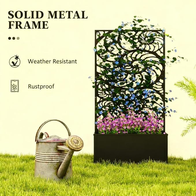 Freestanding or Wall Mounted Planter with Trellis Metal Garden Bed for Climbing Plants Flexible Installation for Patio Balcony &amp Small Spaces (Conch)