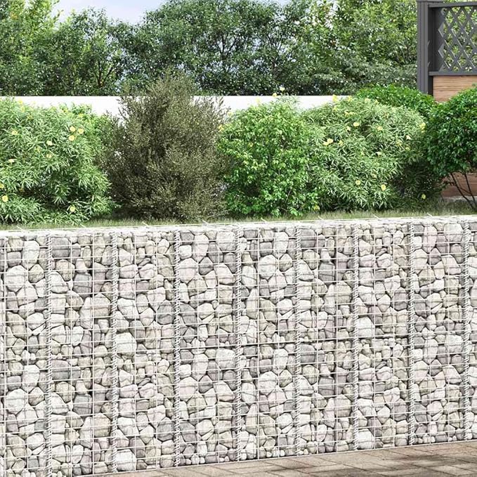 Silver Gabion Planter Set of 3 11.8x11.8x39.4 Iron Boxes for Vegetables &amp Flowers Outdoor Garden Bed