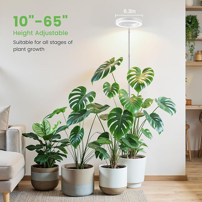 Grow Lights for Indoor Plants 6000K Full Spectrum Plant Grow Lights Height Adjustable 10-65 Growing Lamp Automatic Timer 6/12/16Hrs 5-Level Dimmable Idea for Large Plant 2 Pack
