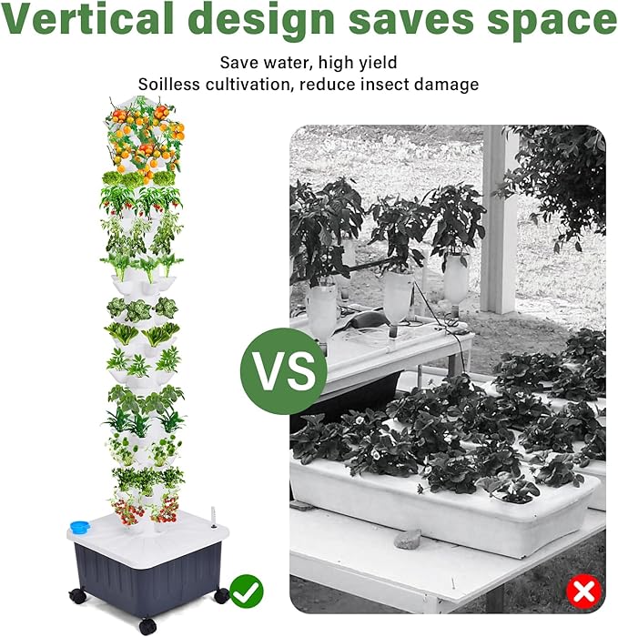 14-Layer 70 Slots Hydroponic Grow Tower Kit Vertical Indoor Outdoor Growing System with Movable Water Tank Water Pump Timer and Adapter for Vegetables Strawberries Lettuce &amp Plants