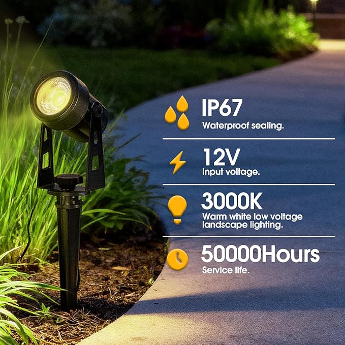 Outdoor Landscape Lighting Outdoor Spot Lights with Transformer for Yard Plant Lawn Tree Flags House Garden Fence Use IP65 Waterproof &amp Connectable- 3 Pack (3)