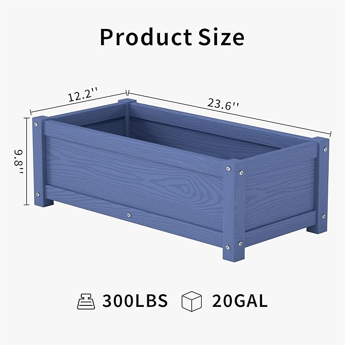 HDPE Planter Box All-Weather Outdoor Garden Bed Easy to Assemble Drainage System Low Maintenance Non-Fading for Flower/Herb/Seed (Navy)