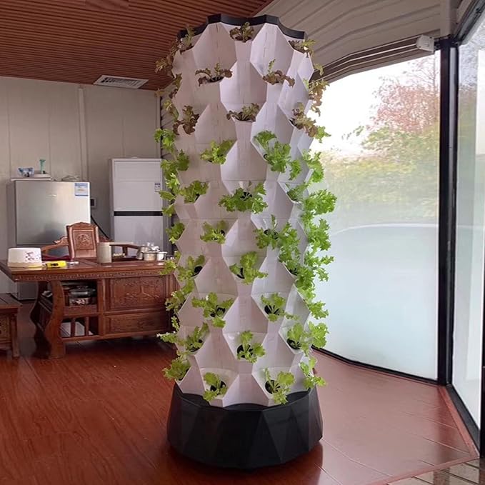 Vertical Hydroponics System 6/8/10 Layers Hydroponics Tower Hydroponics Kit with Moisture Pump Timer for Herbs Fruits and Vegetables 6floors