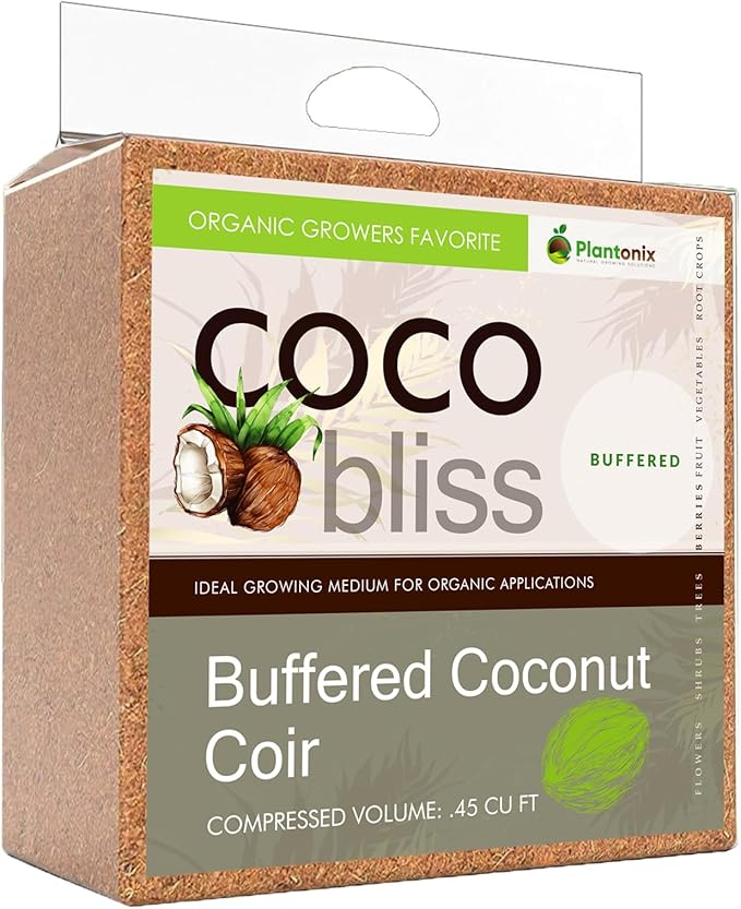 Buffered Coco Bliss (10lbs) - 100% Buffered Organic Coco Coir for Plants &amp Gardening - Cocopeat for Garden Soil Seed Starter Soil &amp Mulch - Organic Coconut Coir Brick - Coconut Fiber Potting