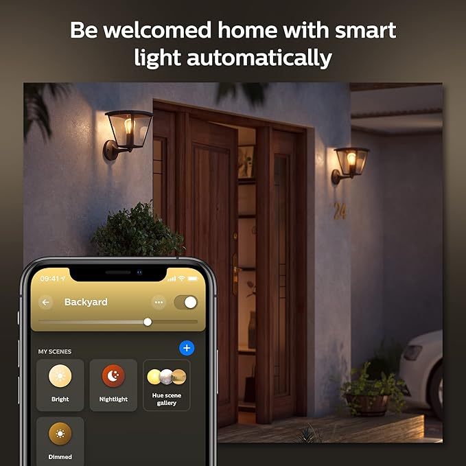 Philips Hue Inara Outdoor Smart Wall Light Black - E26 White Filament LED Bulb - 1 Pack - Requires Hue Bridge - Control with Hue App and Voice - Weatherproof