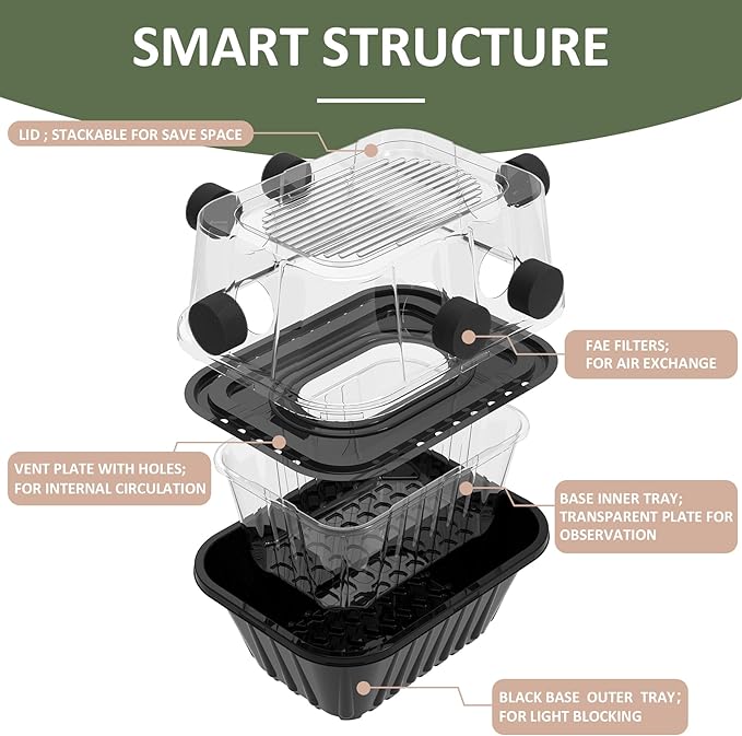 YANWEN Mushroom Growing Kit Monotub Stackable Grow Box Fruiting Chamber with FAE Filters Indoor Use 12.6 x 12.6 x 6.3 inches Clear and Black