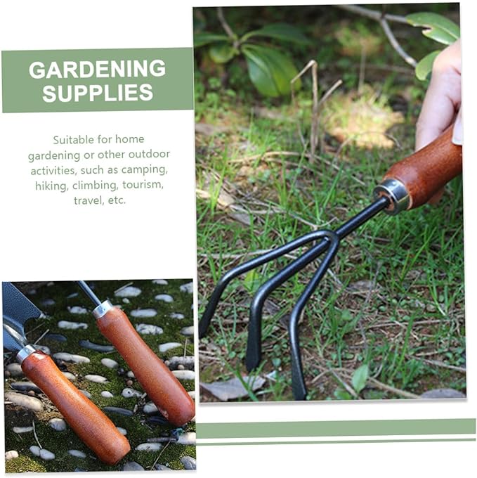 4pcs Small Garden Tool Set with Extended Narrow Shovel Dual-use Hoe and Rake Three-Prong Cultivator and Soil Scoop for Planting and Gardening Supplies