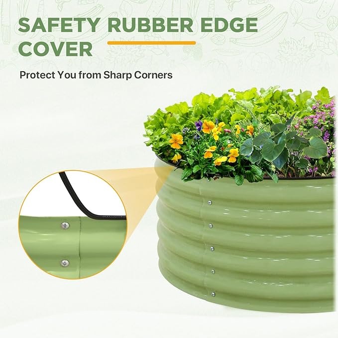 EAGLE PEAK 42'' Round 17'' Tall Raised Garden Bed Planter Outdoor Galvanized Metal Planter Box for Vegetables Flowers Herbs Olive Green