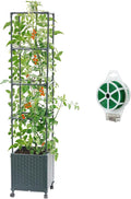 Raised Garden Bed with Tomato Planter Cage 56.7” Trellis Planter Boxes with Wheels for Outdoor Patio Greenhouse Gardening Climbing Vegetables