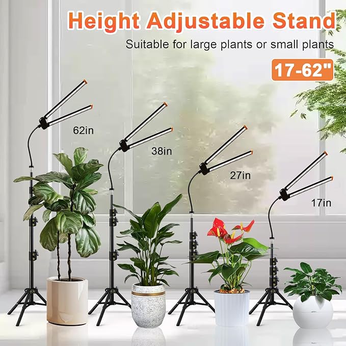 Grow Light with Stand Super Bright 6000K White Full Spectrum Floor Plant Growing Lamp with Rotatable Light Head &amp Height Adjustable 17-62 for Indoor Large Tall Plants Dimmable &amp Auto Timer