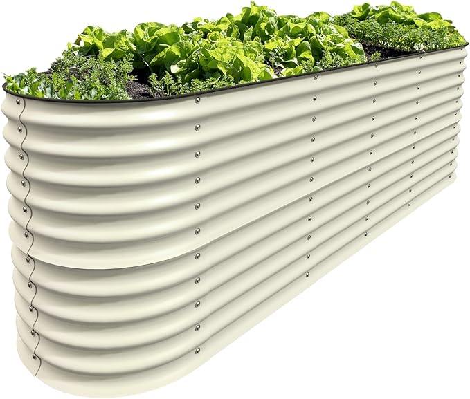 Olle Galvanized Planter for Vegetables 12-in-1 Large Metal Raised Bed Gardening Kit for Outdoors 32 Tall Size 5X5 Feets 8X2 Feets 4x8 Raised Garden Bed Ivory