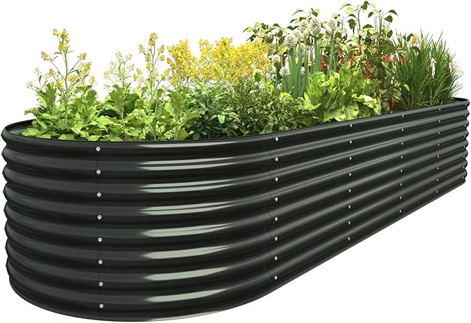 FRIZIONE 9FT(L)×3FT(W)×2FT(H) Galvanized Raised Garden Bed Outdoor Metal Raised Garden Beds for Flower Raised Planter Box Outdoor for Herb Vegetable-Gray