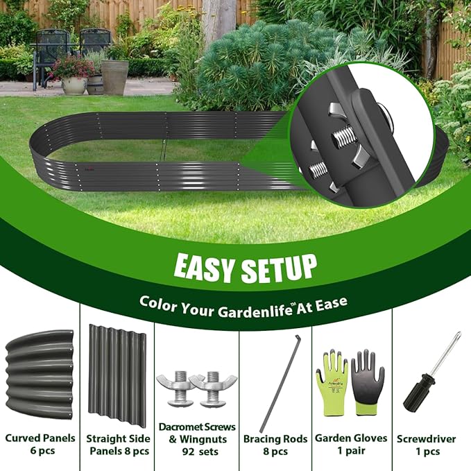 A ANLEOLIFE 3 Pcs 12X3X1.5 ft Oval Extra Large Galvanized Raised Garden Beds Outdoor for Planting Vegetables Flowers Herb Quartz Grey
