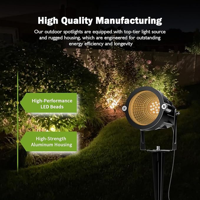 Outdoor Spotlight Warm White 2700K 10W LED Spot Lights Outdoor for Yard Garden Tree 120V Plug in Landscape Lighting with IP65 Waterproof for Halloween Christmas Decor 4 Pack