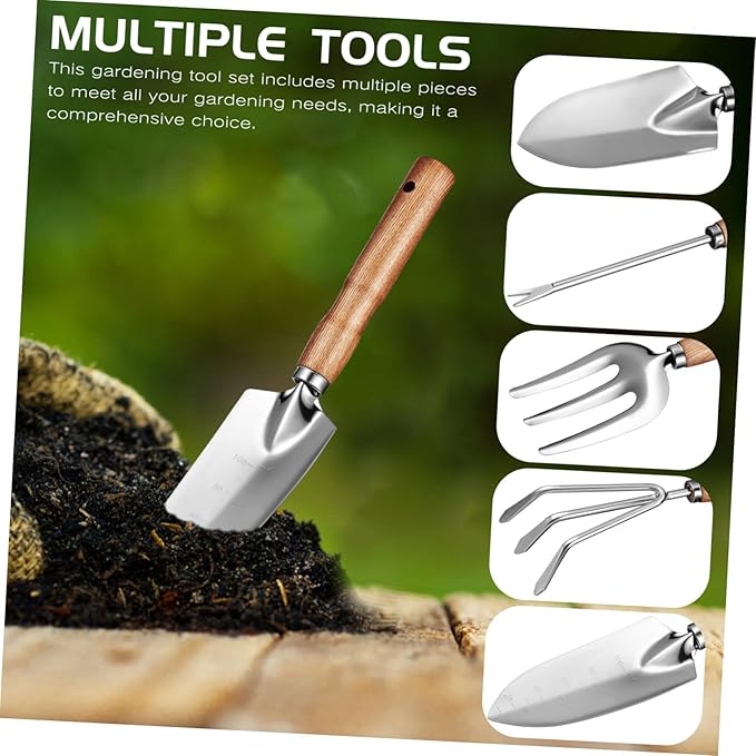 Stainless Steel Garden Tools Set with Smooth Wooden Handles Gardening Hand Tool Kit for Men and Women Rust-Resistant Shovels for Comfortable Outdoor Planting and Digging