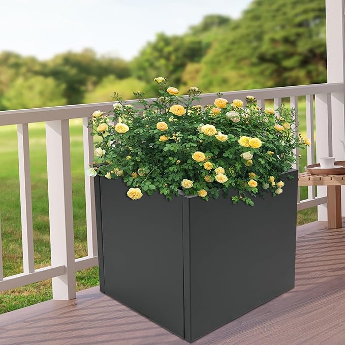 Metal Planter Box 32x32x32 Large Square Raised Garden Bed for Outdoor Vegetables Flowers Herbs Black Metal Decorative Planting Container for Patio Yard Balcony Landscaping Durable for Home Gardeners