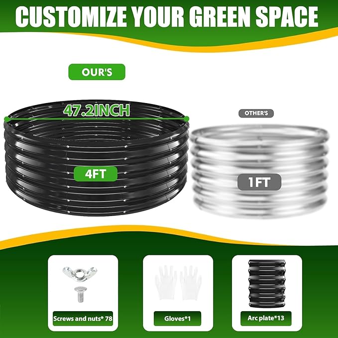 17 Tall Elevated Round Metal Rised Garden Bed- 4'x4' in Size and 0.8MM Thick Durable Planter Box for Vegetables Flowers Succulent at Patio/Garden Outdoor (Black 4FT Diameter)