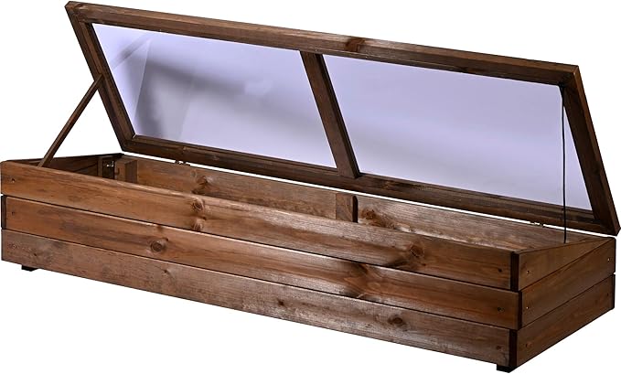 dobar® Wooden Cold Frame Attachment for Raised Beds - Cold Frame Box with Film - 117 x 40 x 26 cm - Dark Brown