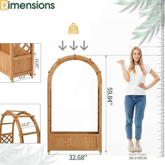 VINGLI Raised Garden Bed with Trellis &amp Hanging Roof Wooden Garden Bed Outdoor Planter Box for Yard Garden Balcony (Natural Wood Color Arched)