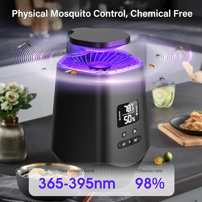 Fruit Fly Traps for Indoors Smart Fly Trap Indoor Bug Zapper Gnat Traps for House Indoor with Temperature and Humidity Sensor 10PCS Sticky Boards Black 02