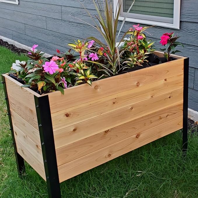EARTH ELEVATED 100% Canadian Cedar Wood Elevated Garden Bed for Gardening - Planter Pot to Grow Herbs Flowers and Vegetables at Home Indoor and Outdoor Patio Balcony Deck - 18” x 36” x 30”