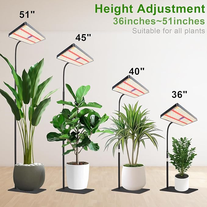 yadoker Grow Light for Indoor Plants286 LEDs Full Spectrum Standing Plant Grow Light with 4H/8H/12H Timer10-Level Brightness 51 AdjustableFlow Grow Lamp for Tall Large Indoor Plants