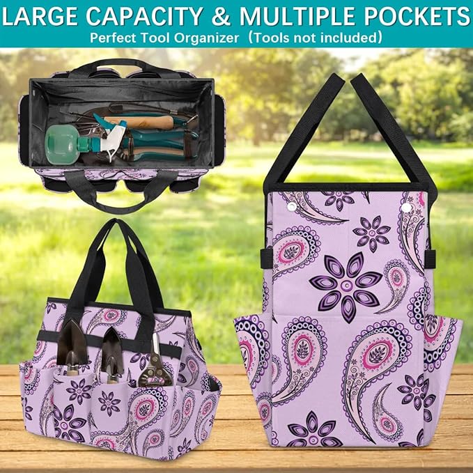 Garden Tool BagPaisley Flower Pattern Gardening Organizer Bag With Pockets Garden Tool Kit Storage Tote for Women Men Garden Tool Set Holder