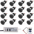1W Mini LED Spotlight 16 Packs of Lighting angle 30° Colorful+control Recessed Ceiling Lamp 12V with Transformer 20x25mm Black