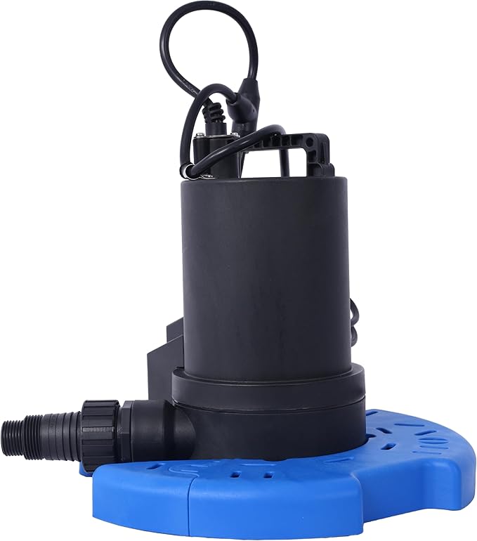 1/3 HP Automatic Swimming Pool Cover Pump 120 V Submersible with 3/4 Check Valve Adapter 2500 GPH Water Removal for Pool Hot Tubs Rooftops Water Beds and more