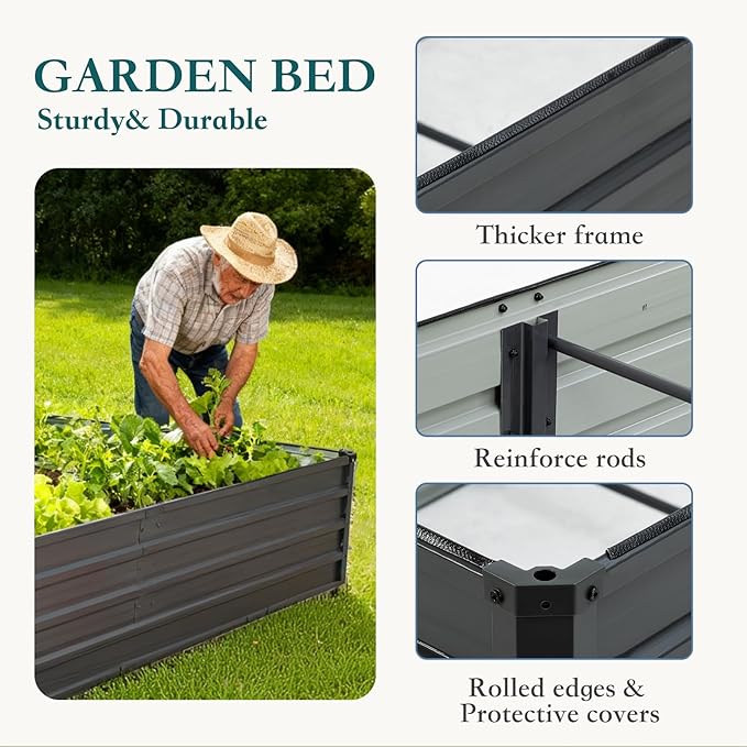 DUMOS Galvanized Raised Garden Bed Outdoor 6x3x2ft Planter Box Outdoor for Deep-Rooted Herbs/Flowers/Vegetables Large Metal Garden Bed for Patio Balcony and Backyard Gray