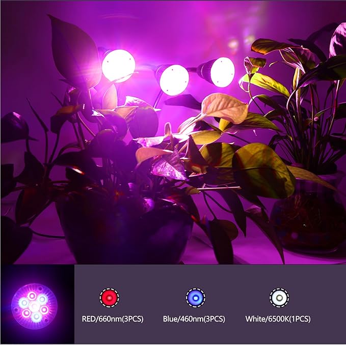 CFGROW Small Led Grow Light Desk Clip LED Plant Grow Lamp 21W with 3pcs 360° Flexible Goosenecks for Indoor Office Home Garden Greenhouse Table Plants Growing Lighting