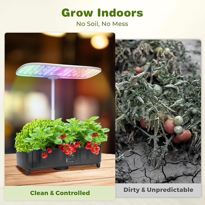Kingsyard Smart Hydroponics LED 48W Indoor Garden Grow System Visible 5L Tank Quiet Pump Auto Timer Kit 15 Pods Herb Seed Starter for Veggies &amp Salad Greens Plants