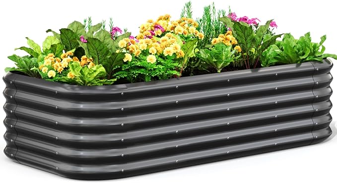 Quictent Galvanized Raised Garden Bed Kit 6x3x1.5 ft Oval Metal Planter Box Tall for Vegetables Outdoor Backyard Strengthened by Crossbar Dark Gray
