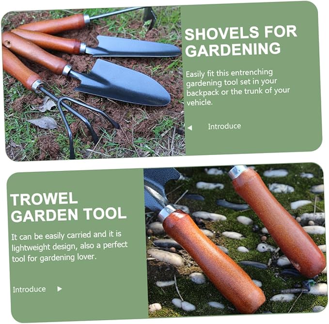 Uonlytech Garden Tool Set 4pcs Mini Hand Trowel Soil Scoop Narrow Shovel and 3-Prong Rake for Planting and Gardening Supplies