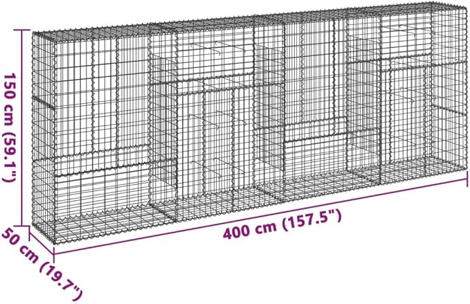 Galvanized Iron Gabion Basket with Cover 157.5x19.7x59.1 Outdoor Raised Garden Bed Planter Box Sturdy Metal Mesh for Landscaping Retaining Walls &amp Decorative Features