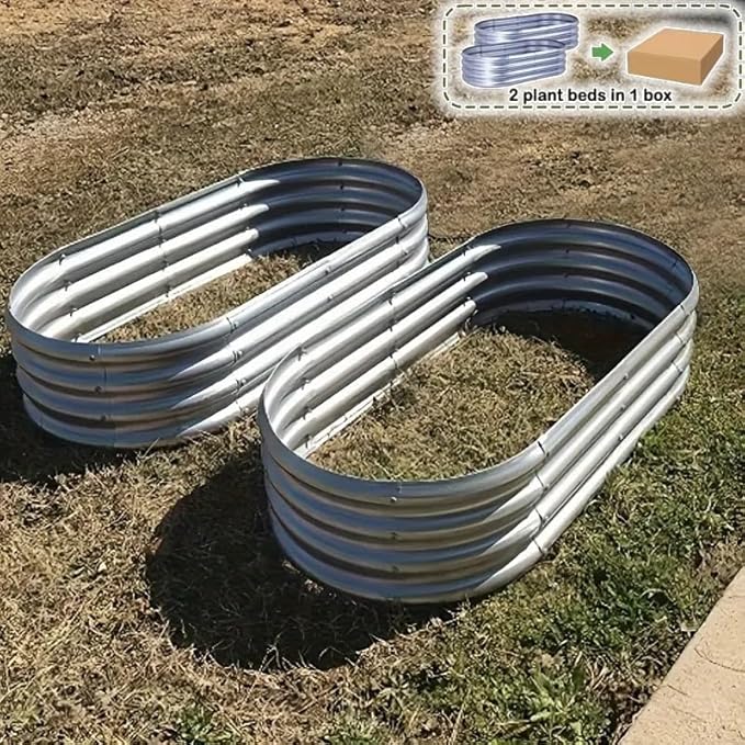 Raised Garden Bed Outdoor Galvanized Planter Boxes Oval Large Metal Raised Garden Beds for Vegetables 4×2×1ft2pack